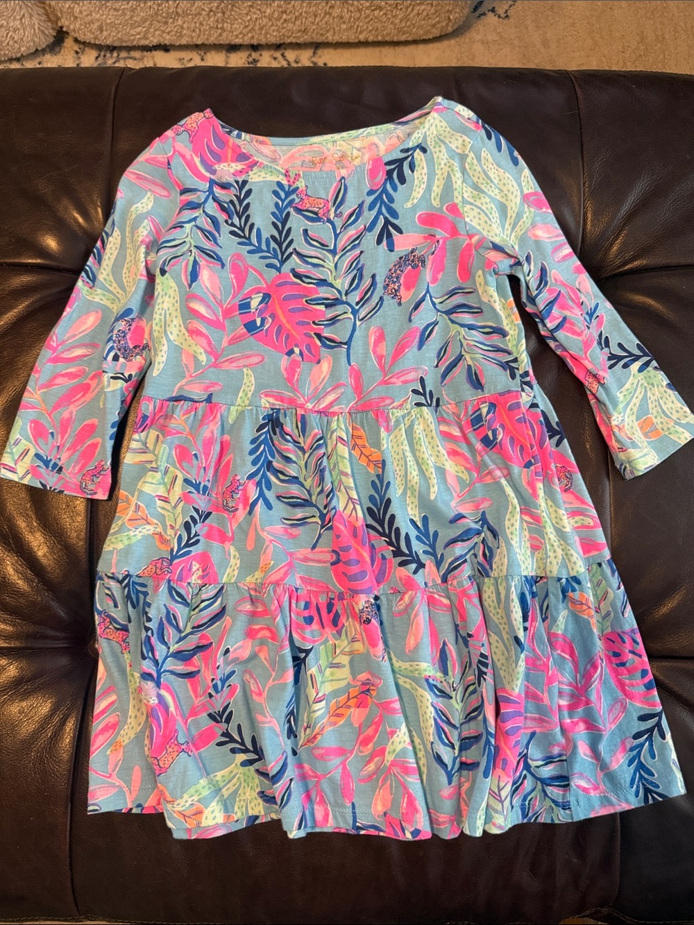 Lilly Pulitzer Blue Dress with Pink & Navy Tropical Print
